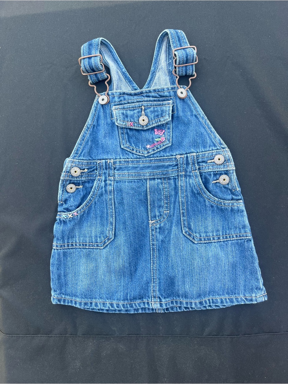 Vintage OshKosh B’gosh Vestbak 18M Denim Overall Jumper Dress Butterfly